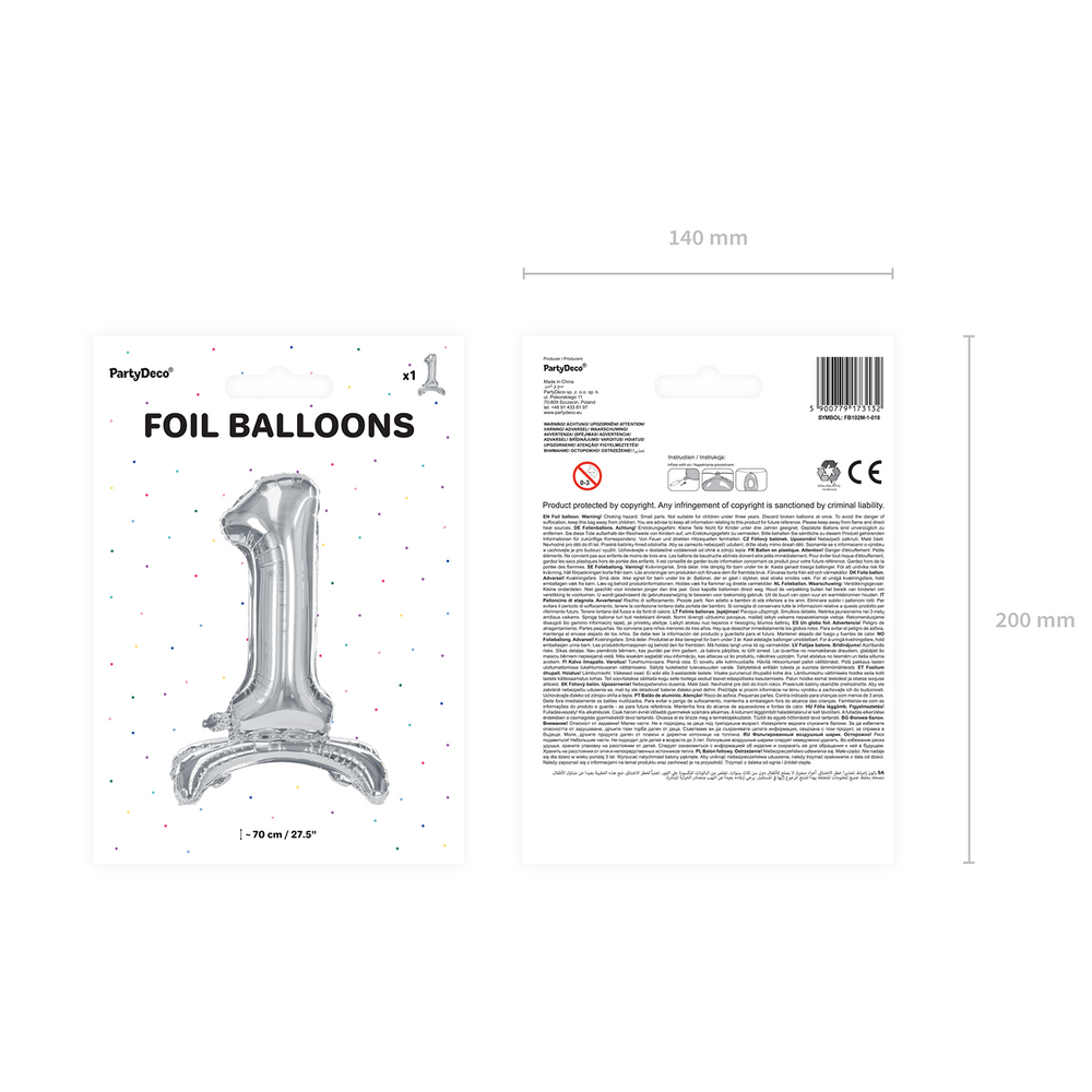 Decorative objects - Standing foil balloon Numbers from 0 to 9, silver - PARTYDECO