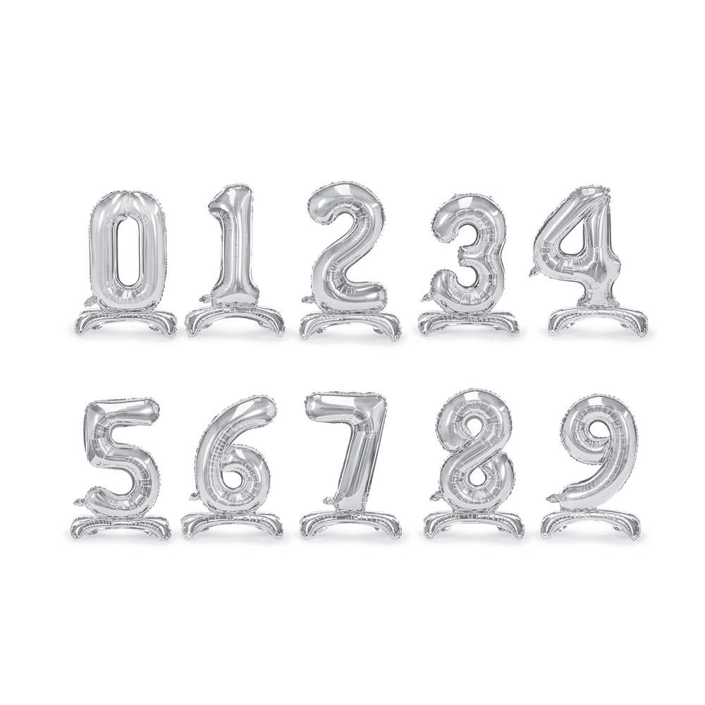 Decorative objects - Standing foil balloon Numbers from 0 to 9, silver - PARTYDECO