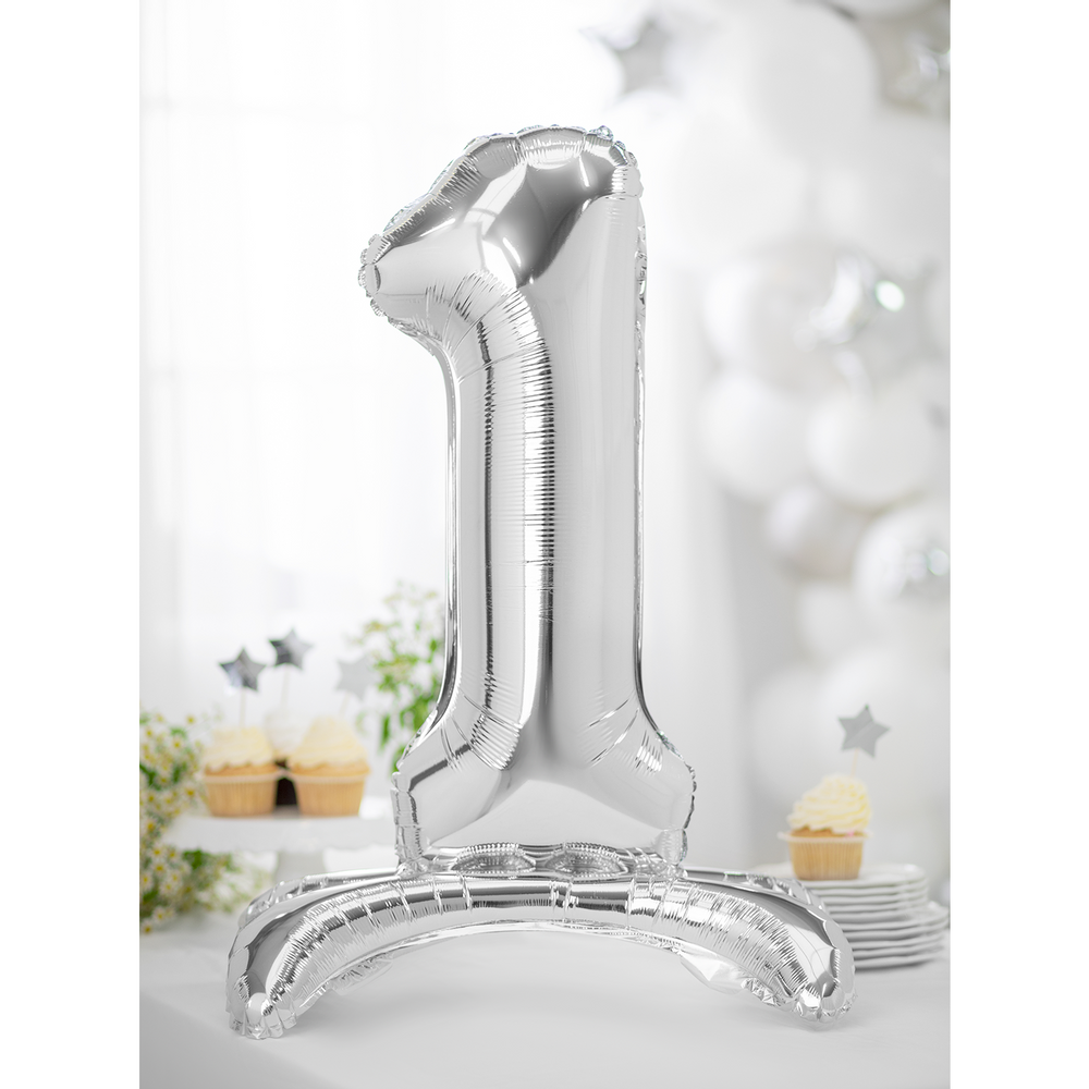 Decorative objects - Standing foil balloon Numbers from 0 to 9, silver - PARTYDECO