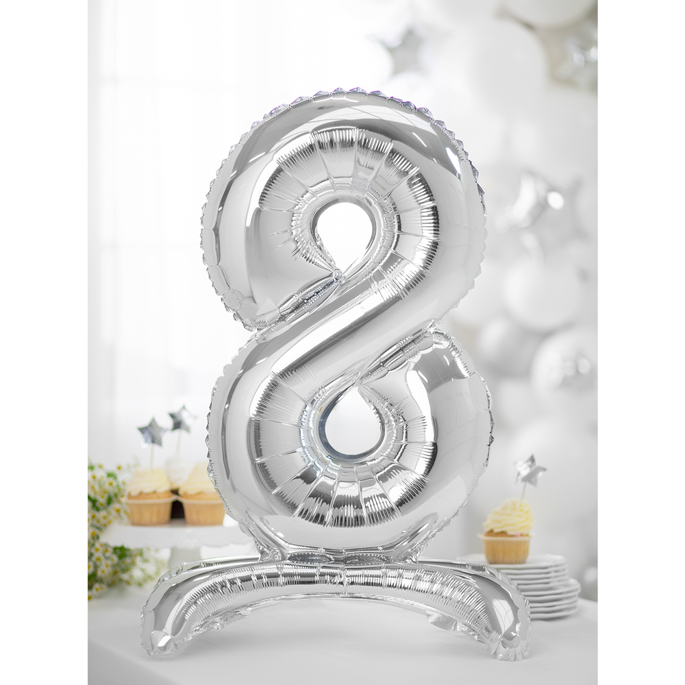 Decorative objects - Standing foil balloon Numbers from 0 to 9, silver - PARTYDECO
