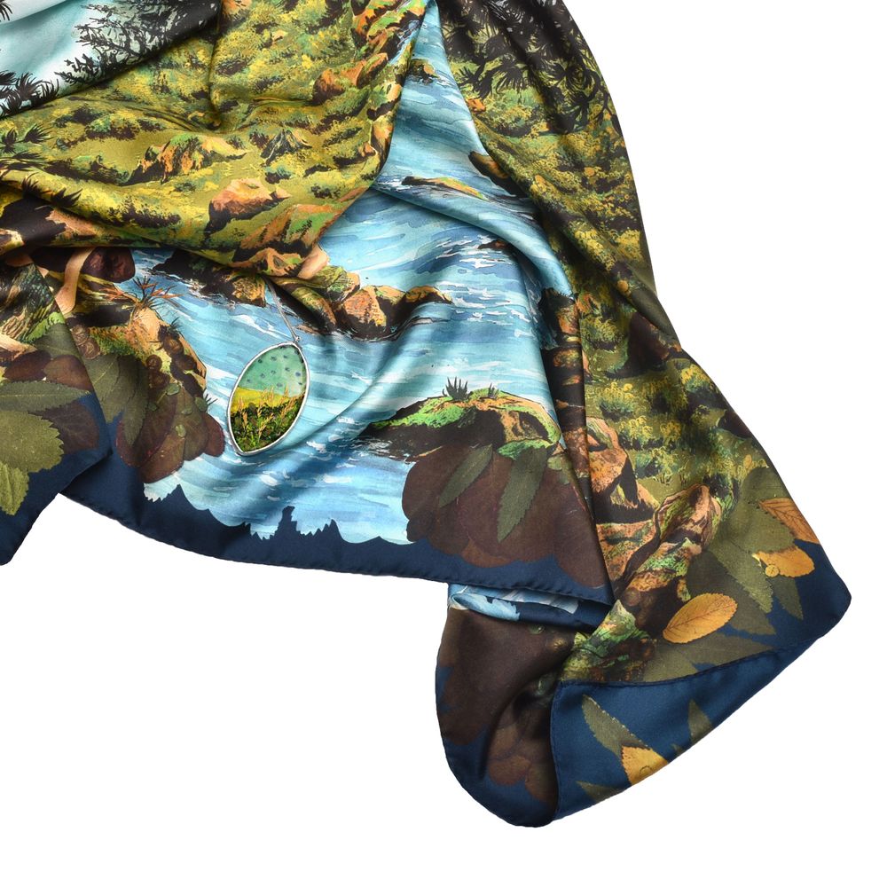 Hair accessories - Square silk scarf, “Paradis Perdus” collection, “Rivière” model (wearable art) - CÉLINE DOMINIAK