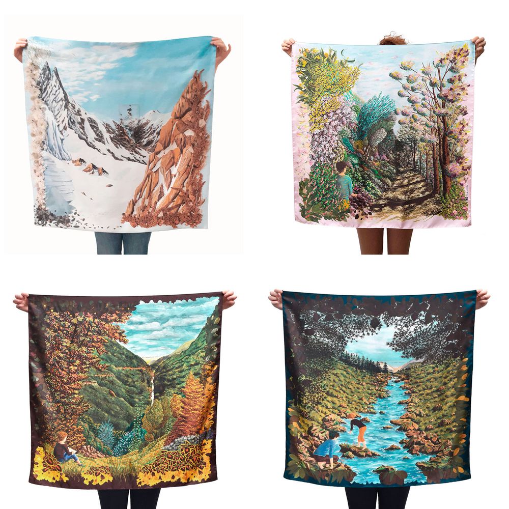 Hair accessories - Square silk scarf, “Paradis Perdus” collection, “Rivière” model (wearable art) - CÉLINE DOMINIAK