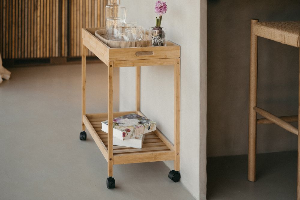 Food storage - 2-tier bamboo trolley 55x34x63 cm CC22005 - ANDREA HOUSE