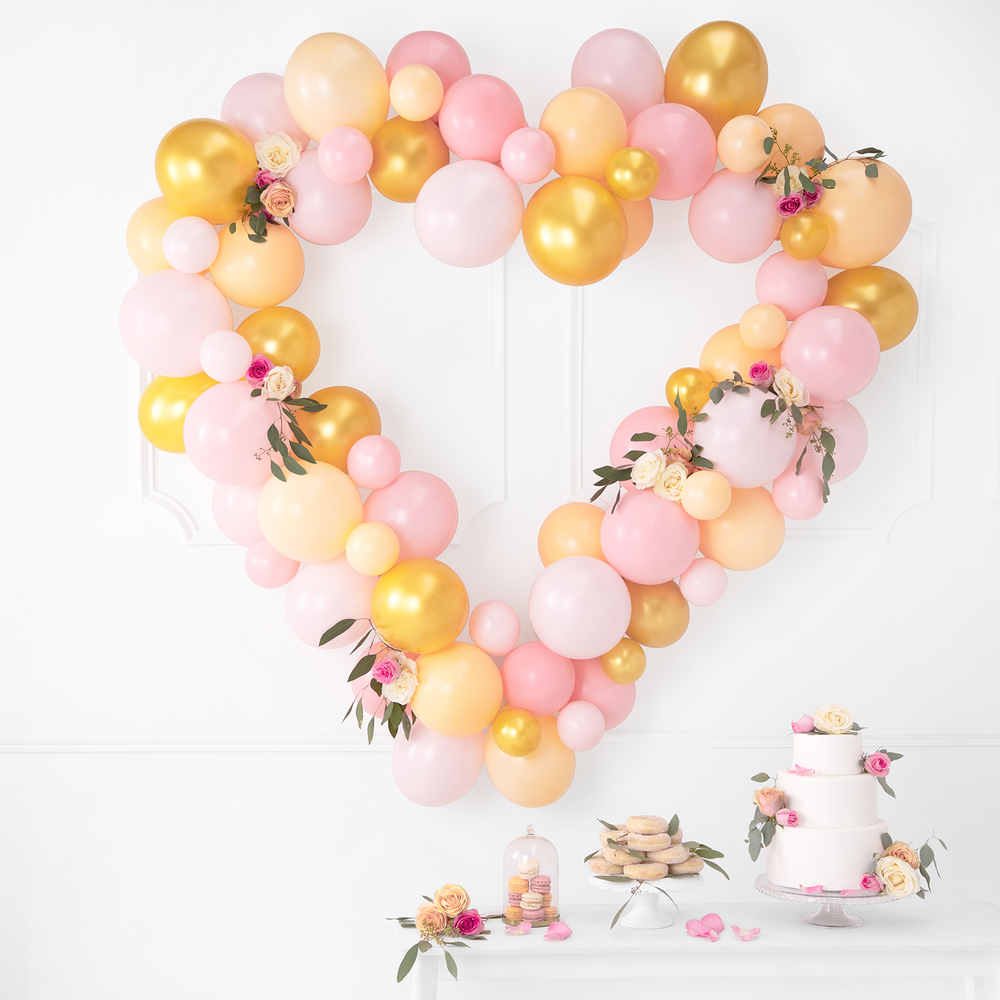 Decorative objects - Balloon garland with frame, pink, white, red 160 cm - PARTYDECO