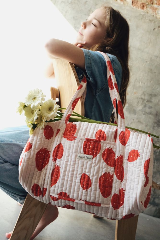Sacs et cabas - Sac weekend en coton bio - Pink strawberry - HOLI AND LOVE