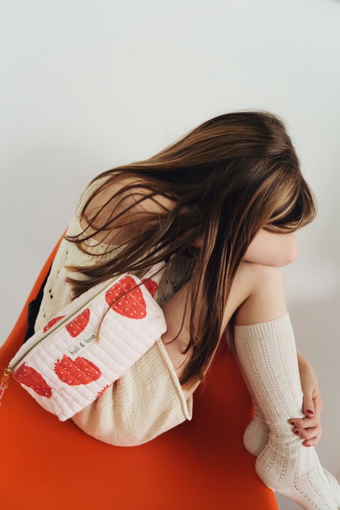 Bags and totes - Banana bag organic cotton - Pink strawberry  - HOLI AND LOVE