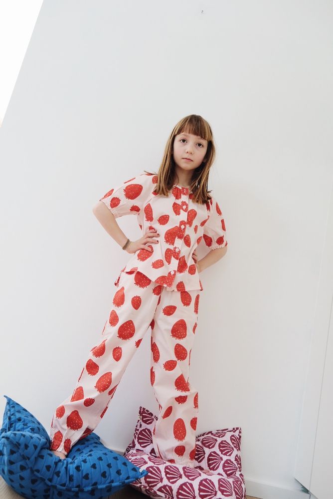 Homewear textile - Pyjama kids en coton bio - Pink strawberry - HOLI AND LOVE