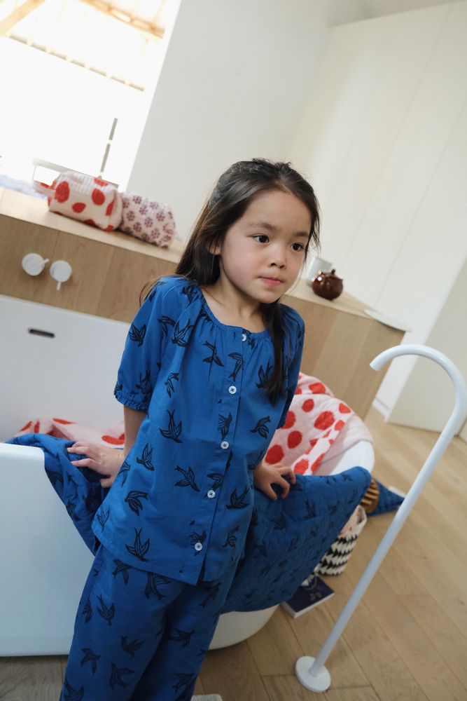 Homewear - Kids pyjamas in organic cotton - Blue heart - HOLI AND LOVE