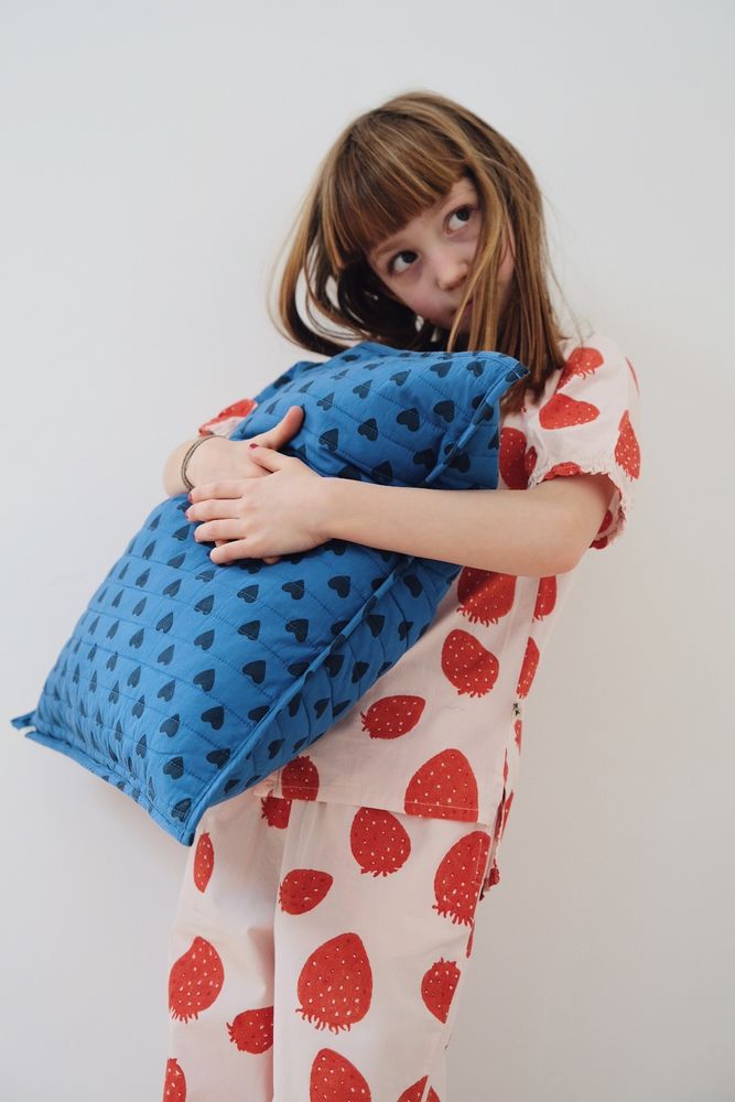 Cushions - Quilted cushion in organic cotton - Blue Heart - HOLI AND LOVE