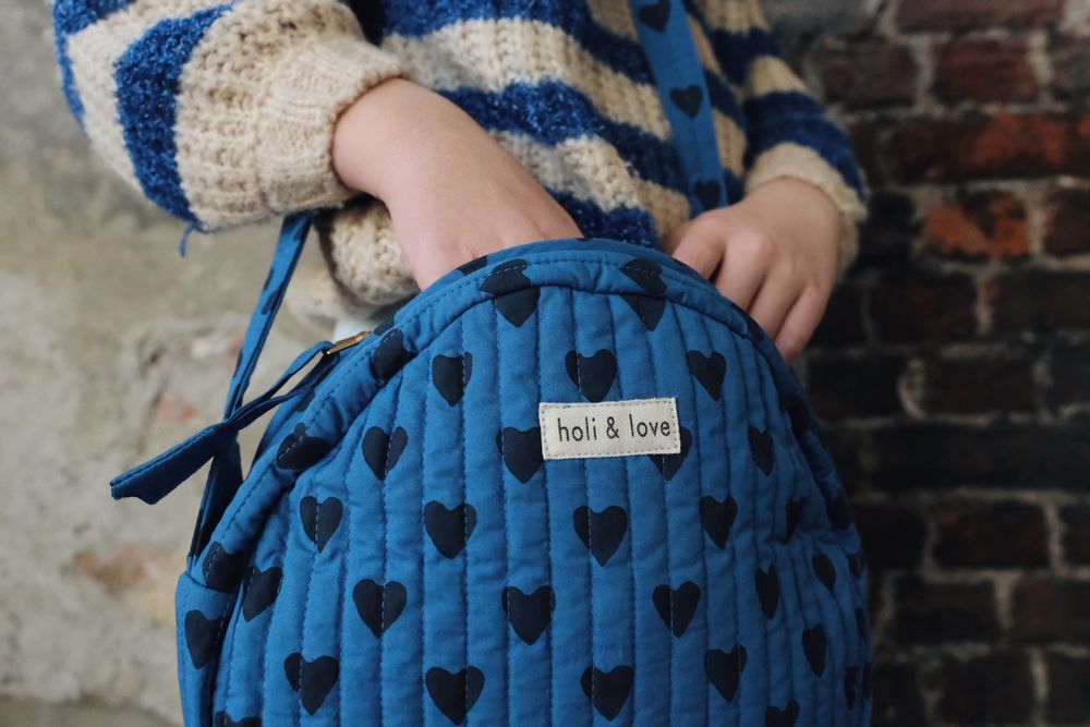 Sacs et cartables - Sac rond bandoulière en coton bio - Blue Heart - HOLI AND LOVE