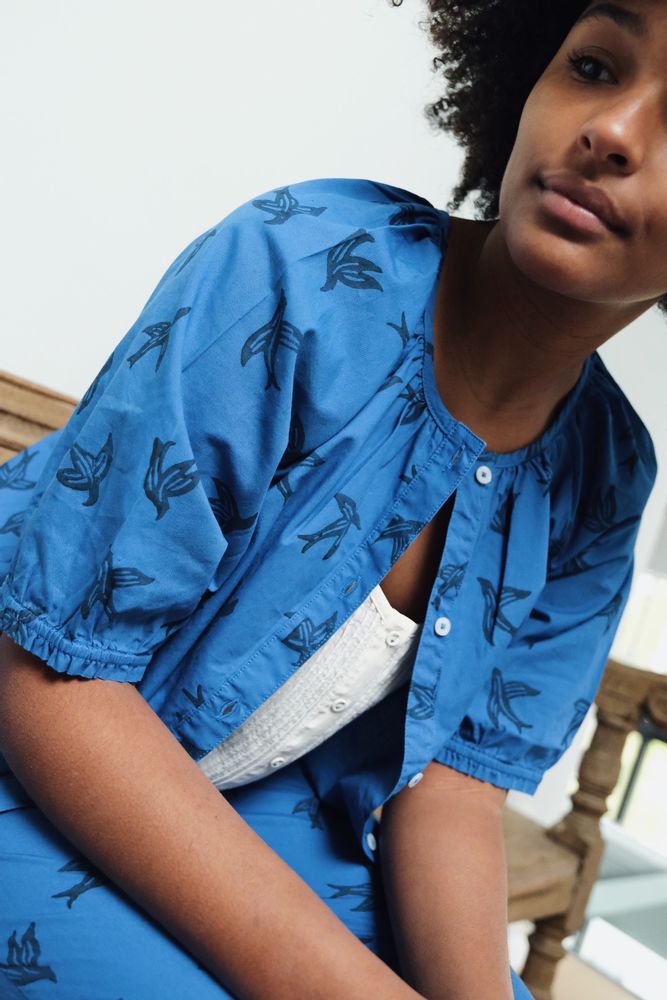 Homewear - Women's pyjamas in organic cotton - Blue bird - HOLI AND LOVE