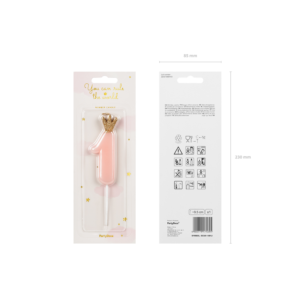 Decorative objects - Birthday candle Number from 0 to 9, light pink, 9.5cm - PARTYDECO