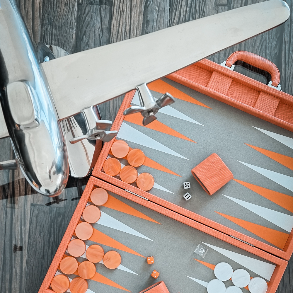 Gifts - Backgammon Set Orange - Lizard Vegan Leather - Large - VIDO LUXURY BOARD GAMES
