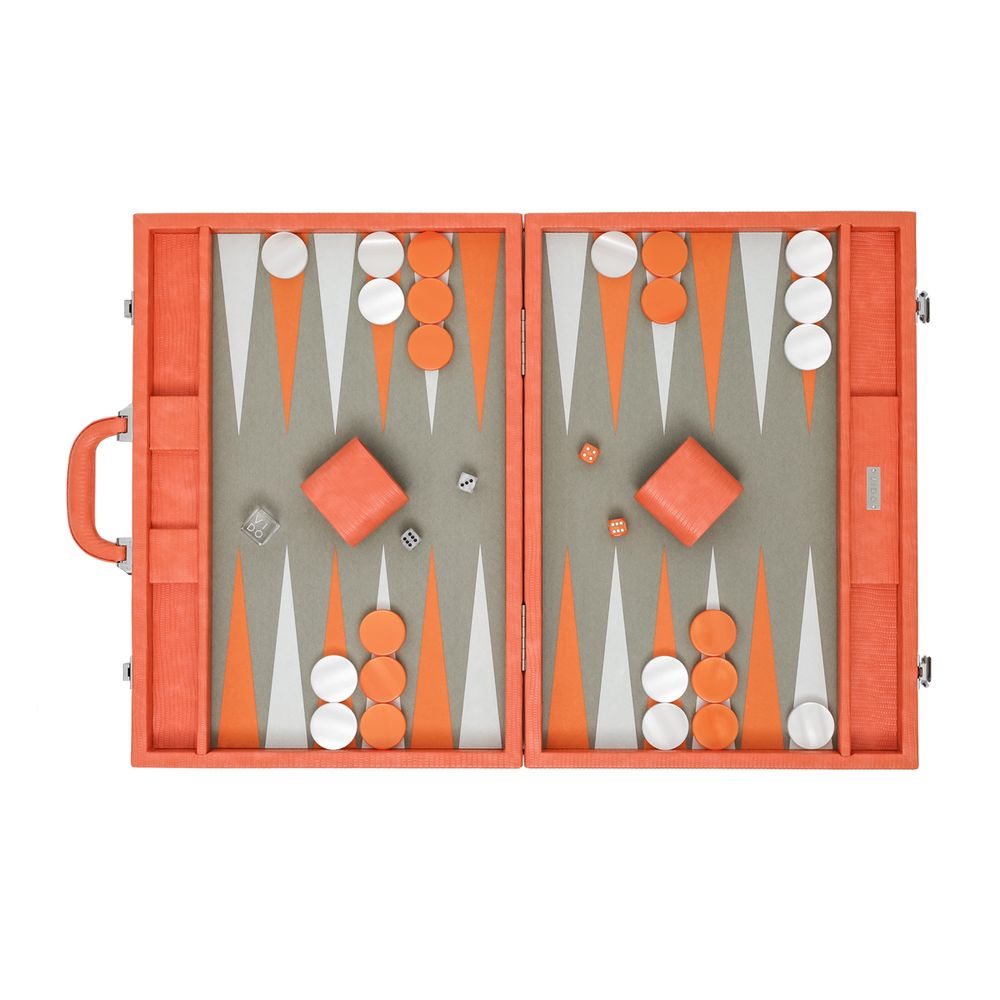 Gifts - Backgammon Set Orange - Lizard Vegan Leather - Large - VIDO LUXURY BOARD GAMES
