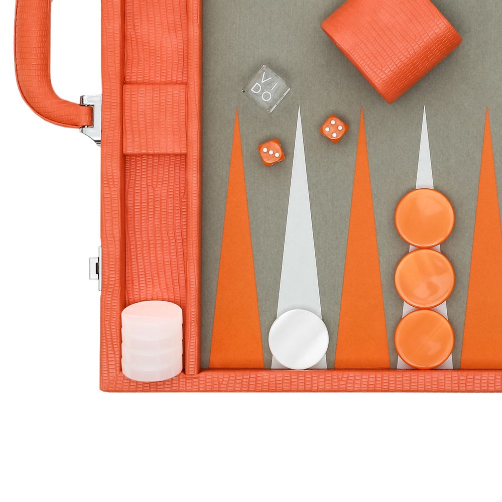 Gifts - Backgammon Set Orange - Lizard Vegan Leather - Large - VIDO LUXURY BOARD GAMES