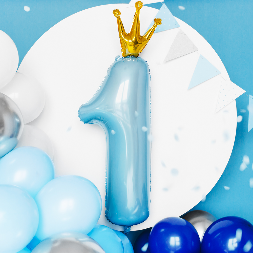 Decorative objects - Foil Balloon Number ''1'', 30x90cm, light pink, Foil Balloon Number ''1'', 37x100 cm, sky-blue - PARTYDECO