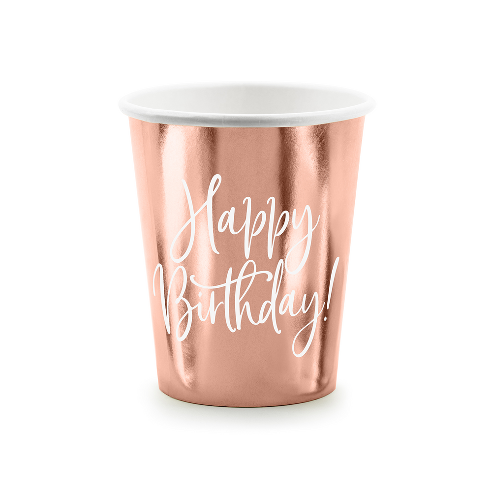 Objets de décoration - Gobelets Happy Birthday, or rose, Assiettes Happy Birthday, or rose - PARTYDECO
