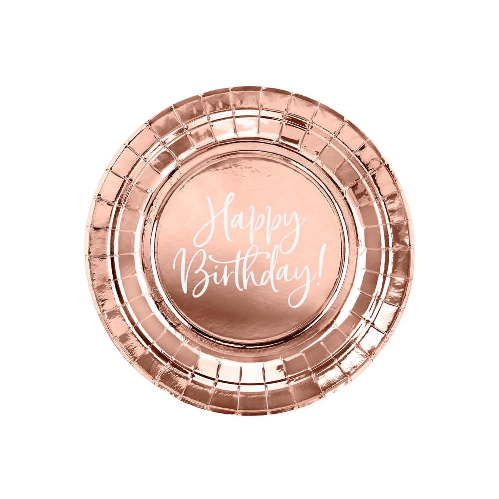 Objets de décoration - Gobelets Happy Birthday, or rose, Assiettes Happy Birthday, or rose - PARTYDECO