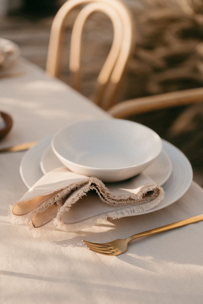 Table cloths - MS22027 Set of 2 Ivory Cotton/Linen Fringes Placemats 35x50 cm - ANDREA HOUSE
