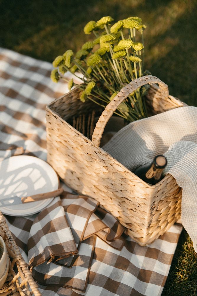 Table cloths - MS22039 Cotton Linen Tablecloth 140 x 200 cm Vichy Beige - ANDREA HOUSE