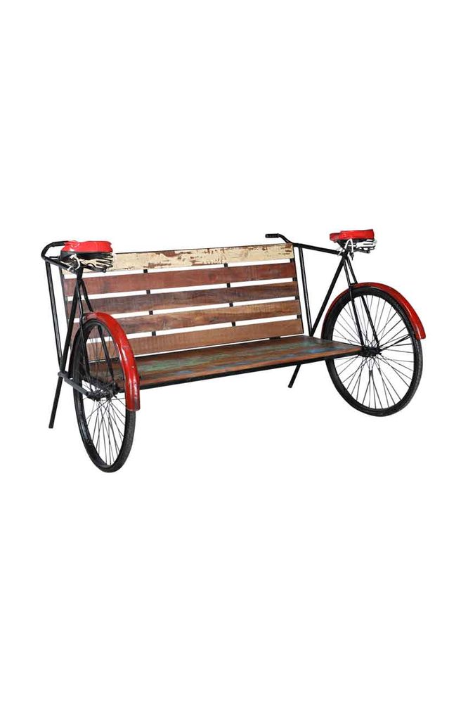 Objets design - Banc Bicyclette Bois et Metal Recycle - GRAND DÉCOR
