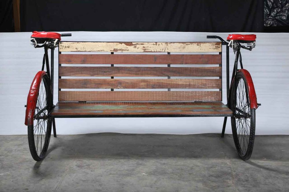 Objets design - Banc Bicyclette Bois et Metal Recycle - GRAND DÉCOR