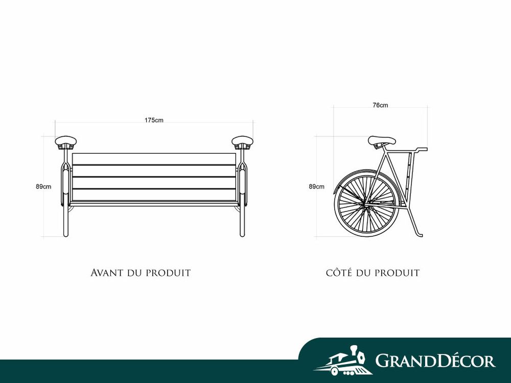 Objets design - Banc Bicyclette Bois et Metal Recycle - GRAND DÉCOR