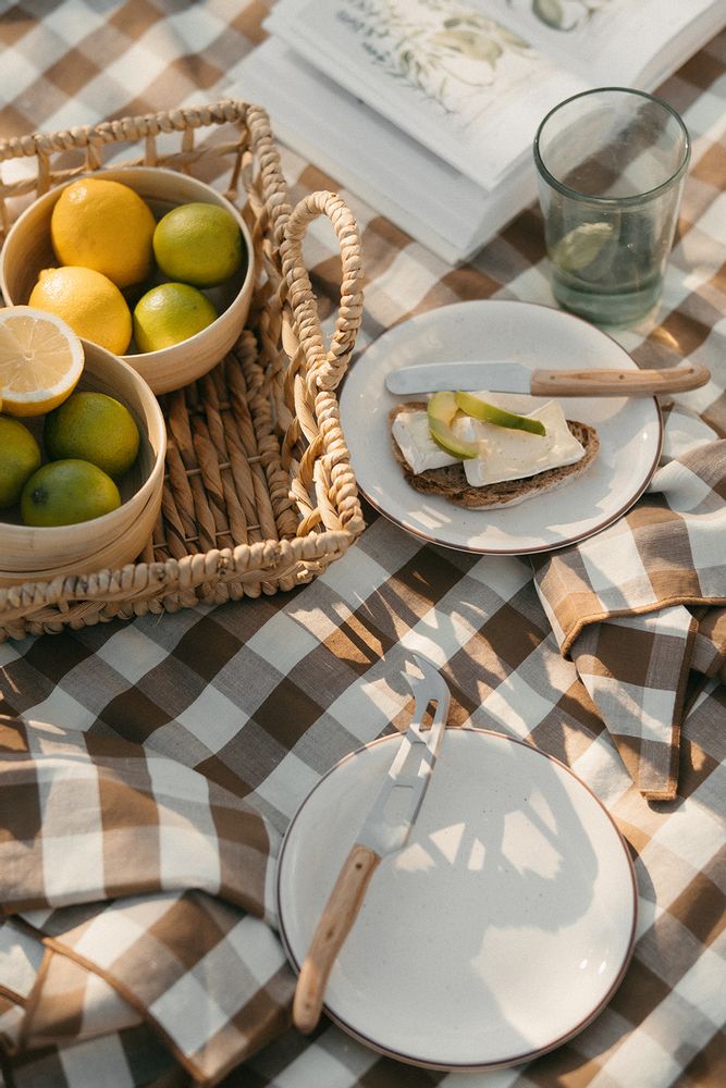 Table cloths - Vichy brown cotton/linen tablecloth 140x240 cm MS22046 - ANDREA HOUSE