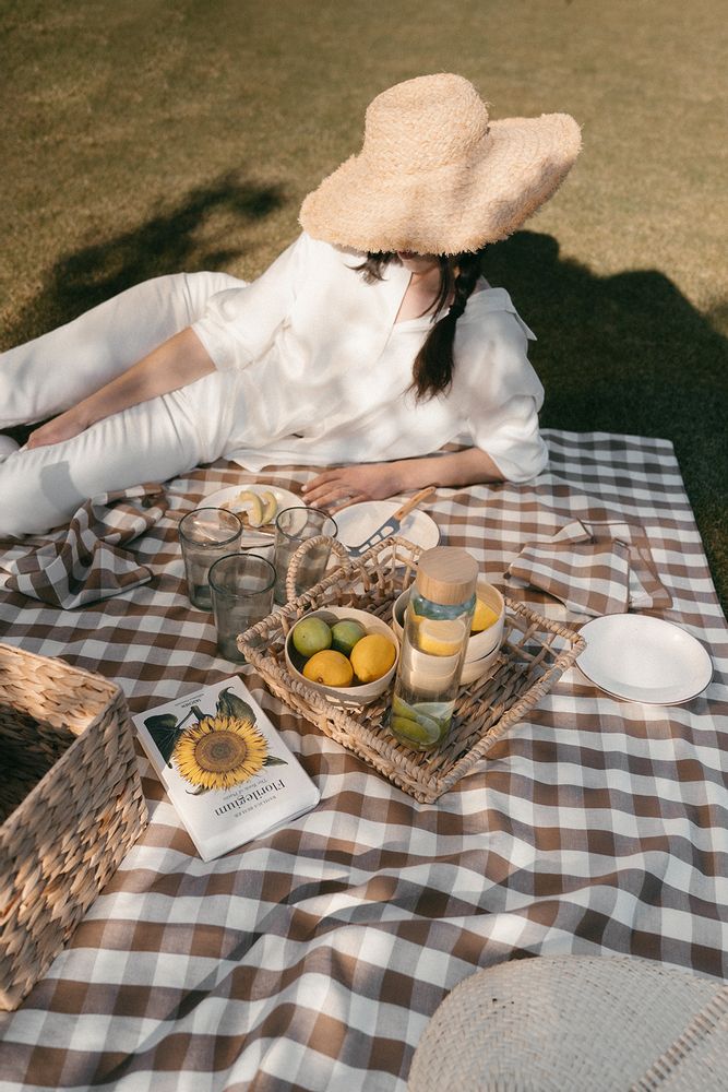 Table cloths - Vichy brown cotton/linen tablecloth 140x240 cm MS22046 - ANDREA HOUSE