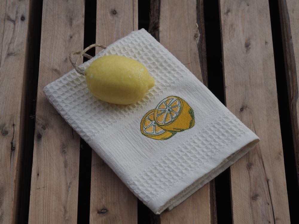 Torchons textile - Torchon Nid Abeille Brodé Citron 45x70 - NATURE A SUIVRE