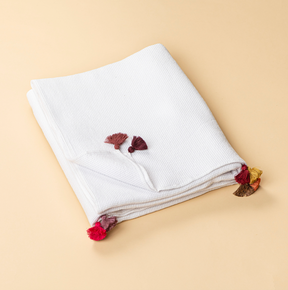 Autres linges de bain - SERVIETTE DE PLAGE 100% COTON NID D’ABEILLE – BLANC MAYA. - MIA ZIA