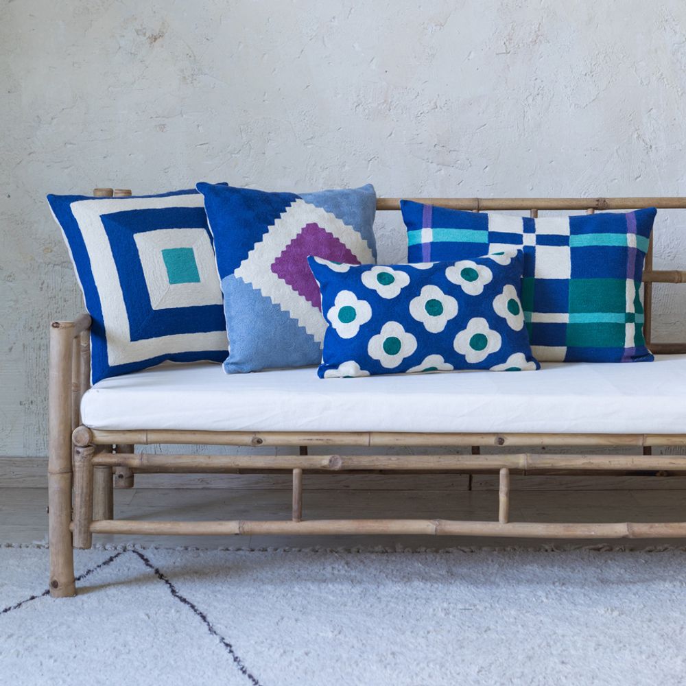 Fabric cushions - Freya Chain Stitch Cushion 40 x 60 - MAHE HOMEWARE