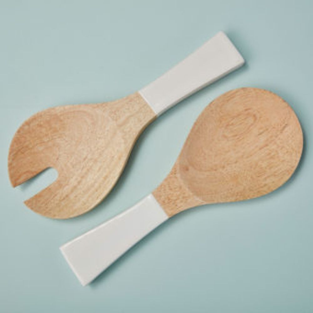 Couverts de service - Couverts de service en bois de manguier et émail blanc - BE HOME