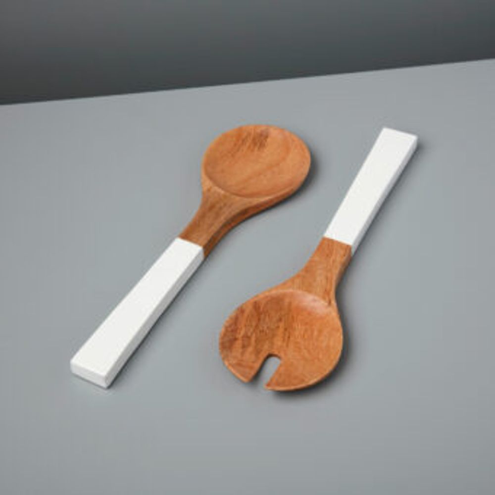 Couverts de service - Couverts de service en bois de manguier et émail blanc - BE HOME
