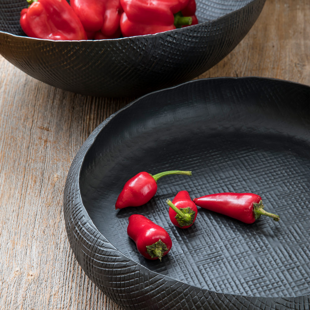 Platter and bowls - Black Crosshatch Aluminum Bowls - BE HOME
