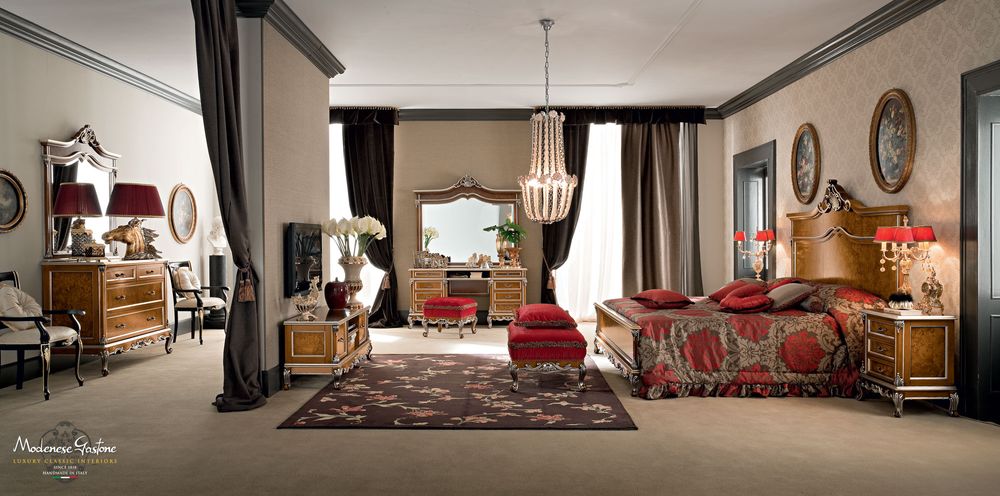 Curtains and window coverings - Double Bed Walnut with Silver Leaf - MODENESE LUXURY FURNITURE