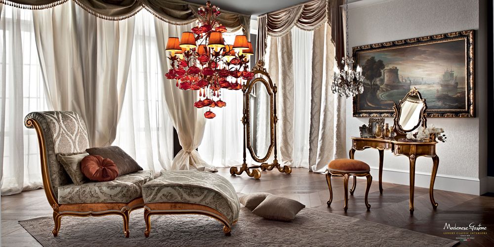 Curtains and window coverings - Double Bed Walnut with Silver Leaf - MODENESE LUXURY FURNITURE