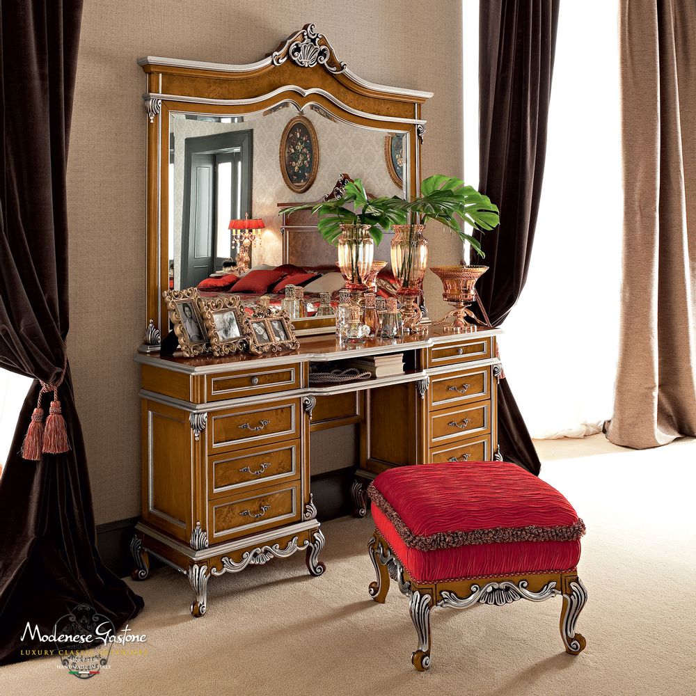 Curtains and window coverings - Double Bed Walnut with Silver Leaf - MODENESE LUXURY FURNITURE