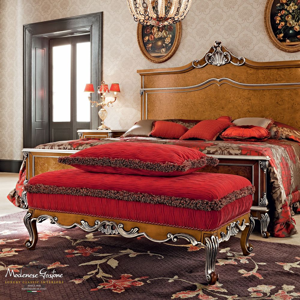 Curtains and window coverings - Double Bed Walnut with Silver Leaf - MODENESE LUXURY FURNITURE