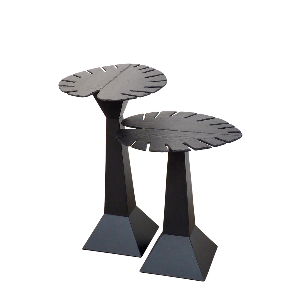 Lawn tables - 2 Monstera small tables in natural slate - LE TRÈFLE BLEU