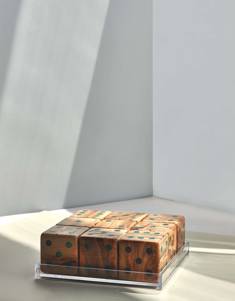 Decorative objects - Small Olive Wood and Malachite Dice Set by Marcela Cure - MARCELA CURE