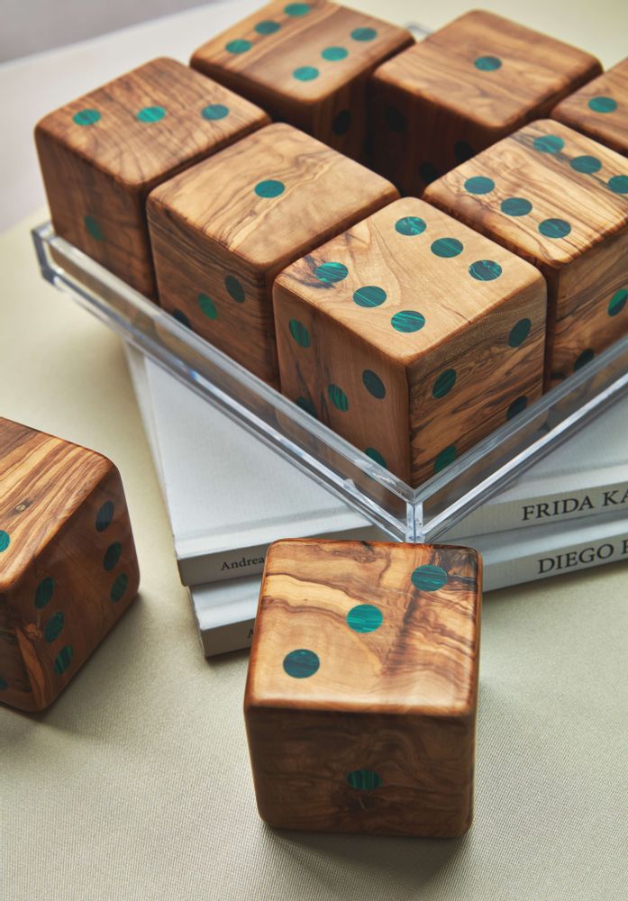 Decorative objects - Small Olive Wood and Malachite Dice Set by Marcela Cure - MARCELA CURE