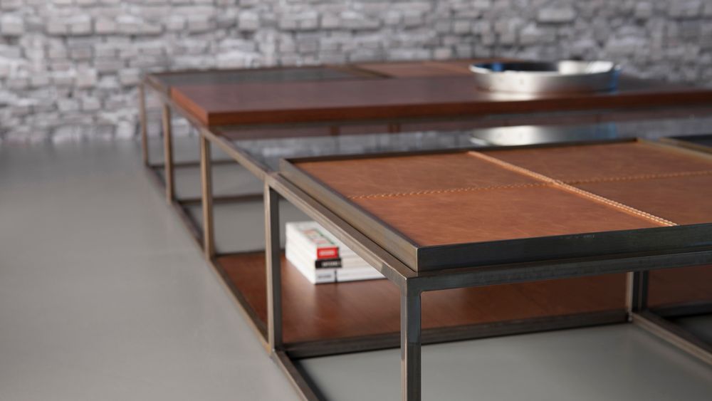 Coffee tables - BLOCK Coffee table- metal+leather - DOIMO BRASIL