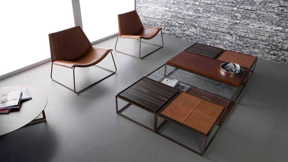 Coffee tables - BLOCK Coffee table- metal+leather - DOIMO BRASIL