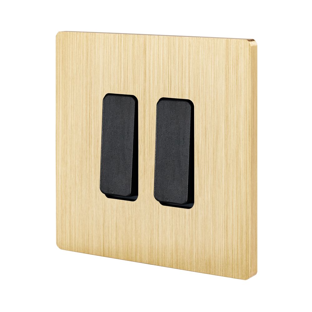 Interrupteurs - 2 Boutons Plats M en noir sur Plaque simple en Laiton Brossé - MODELEC