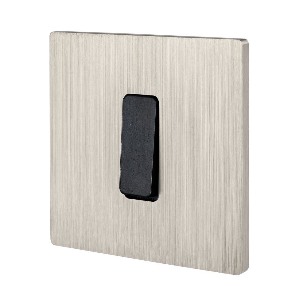 Design objects - STB Raw Steel M Flat Button on Brushed Nickel Single Cover Plate - MODELEC