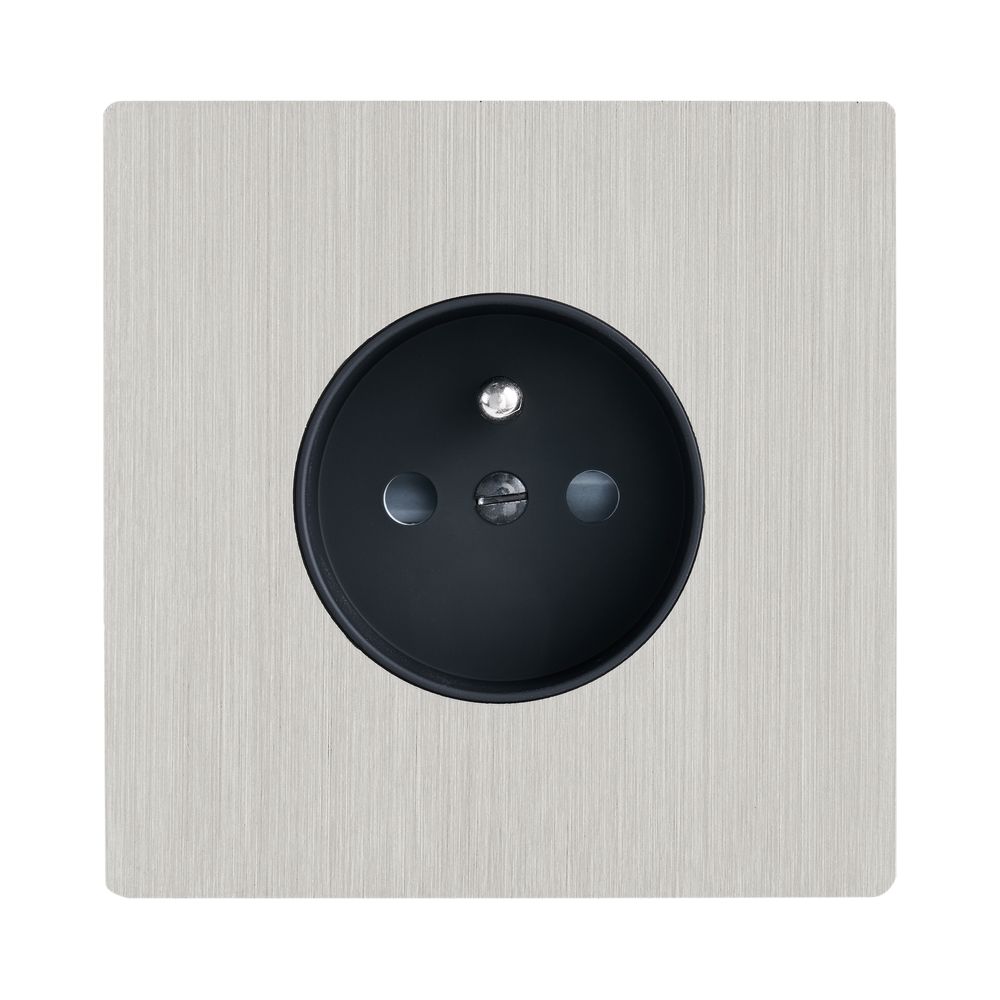 Objets de décoration - Prise de Courant M sur Plaque simple en Nickel Brossé - MODELEC