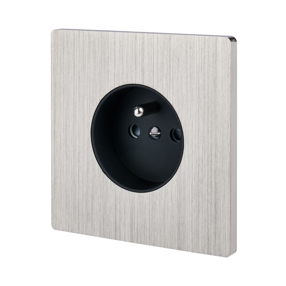 Objets de décoration - Prise de Courant M sur Plaque simple en Nickel Brossé - MODELEC