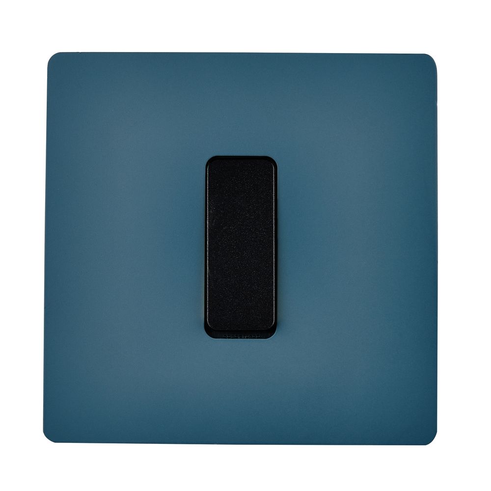Objets de décoration - Bouton Plat M en Noir sur Plaque Simple en Bleu RL - MODELEC
