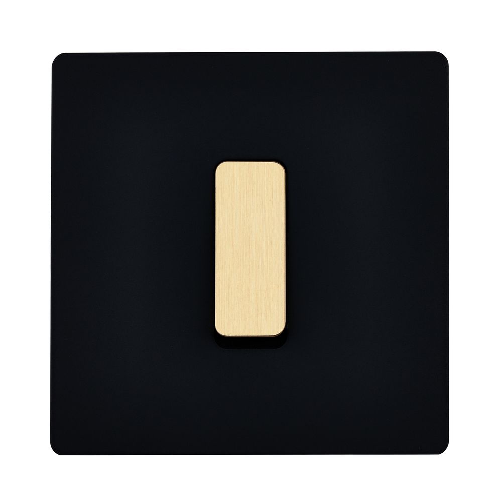 Objets de décoration - Bouton Plat M en Laiton Brossé sur Plaque Simple en Noir Mat - MODELEC